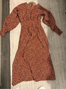BB Dakota - Rust Orange Printed Long Sleeve Maxi Dress (Size Small)